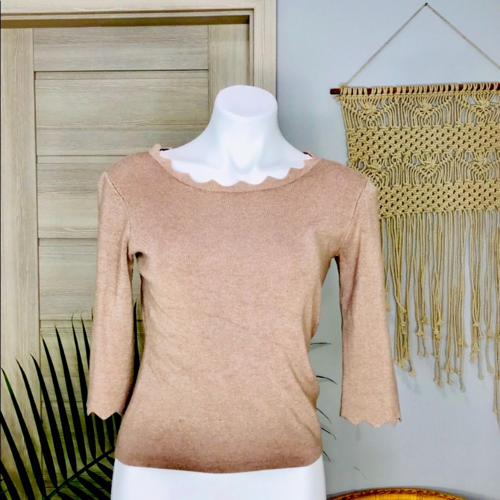 Philosophy |Scalloped Hem 3/4 Sleeve Sweater SZS